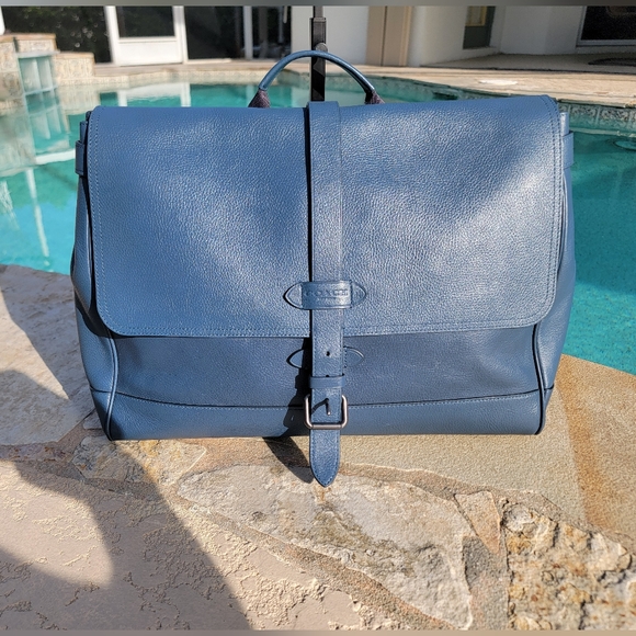 Coach Hudson Navy Blue Leather Messenger Bag With Adjustable Strap - Picture 10 of 16